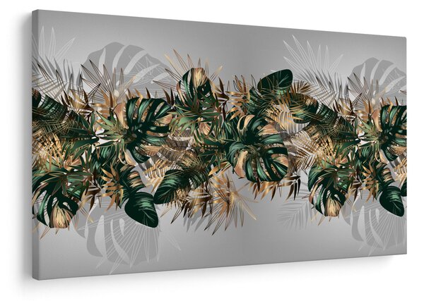 Tablou - Frunze tropicale, Galben - auriu (90x60 cm)