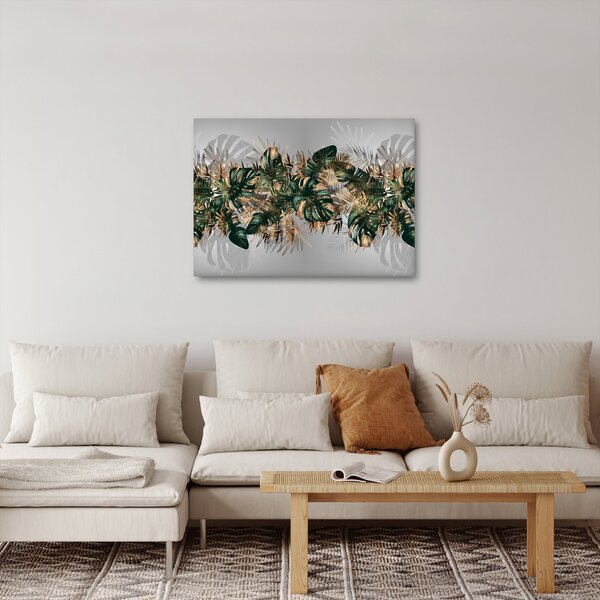 Tablou - Frunze tropicale, Galben - auriu (70x50 cm)