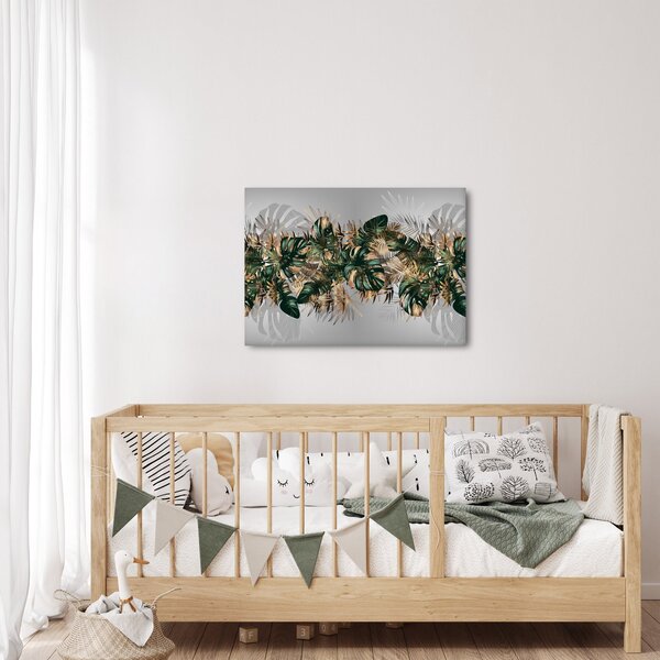 Tablou - Frunze tropicale, Galben - auriu (70x50 cm)