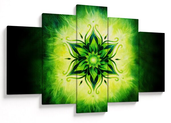 Tablou - Mandala de flori, fundal verde (150x105 cm)