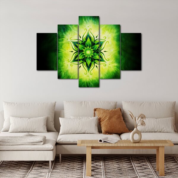 Tablou - Mandala de flori, fundal verde (150x105 cm)