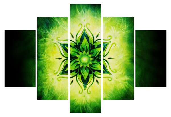 Tablou - Mandala de flori, fundal verde (150x105 cm)