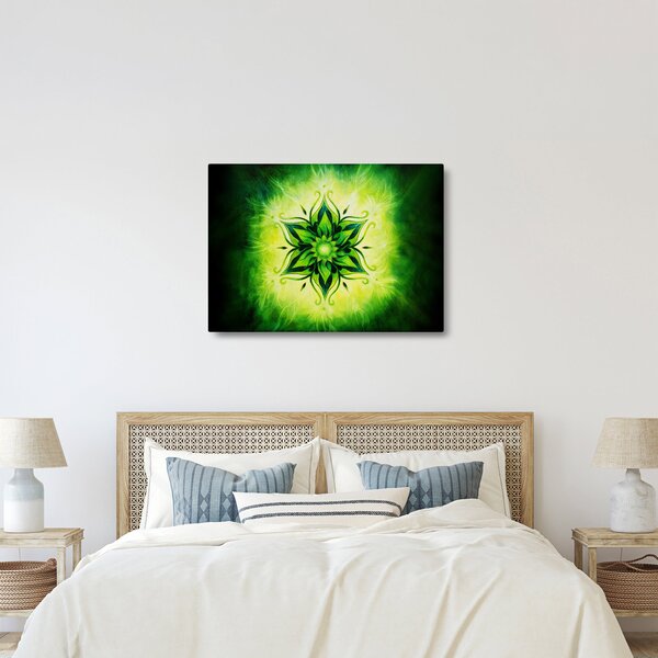 Tablou - Mandala de flori, fundal verde (70x50 cm)