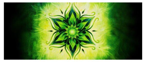 Tablou - Mandala de flori, fundal verde (120x50 cm)