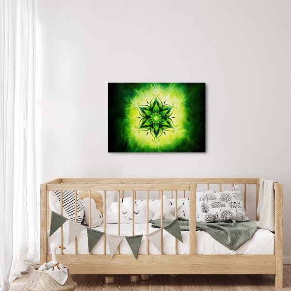 Tablou - Mandala de flori, fundal verde (70x50 cm)