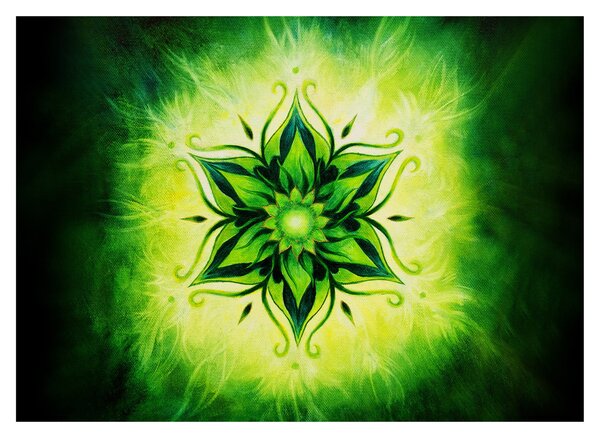 Tablou - Mandala de flori, fundal verde (70x50 cm)