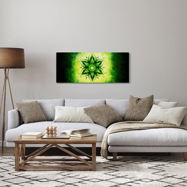 Tablou - Mandala de flori, fundal verde (120x50 cm)