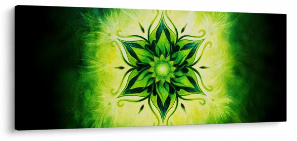 Tablou - Mandala de flori, fundal verde (120x50 cm)