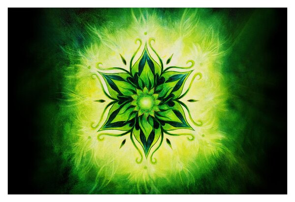 Tablou - Mandala de flori, fundal verde (90x60 cm)
