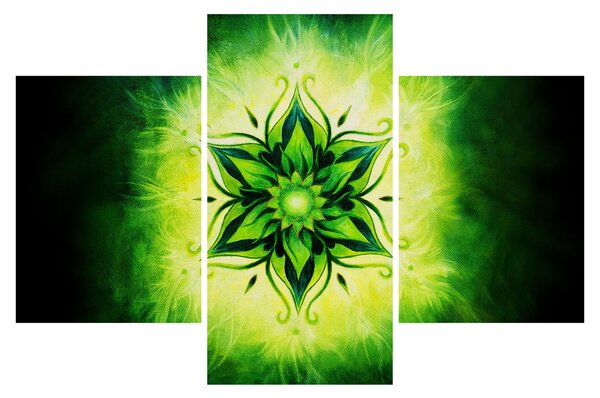 Tablou - Mandala de flori, fundal verde (90x60 cm)