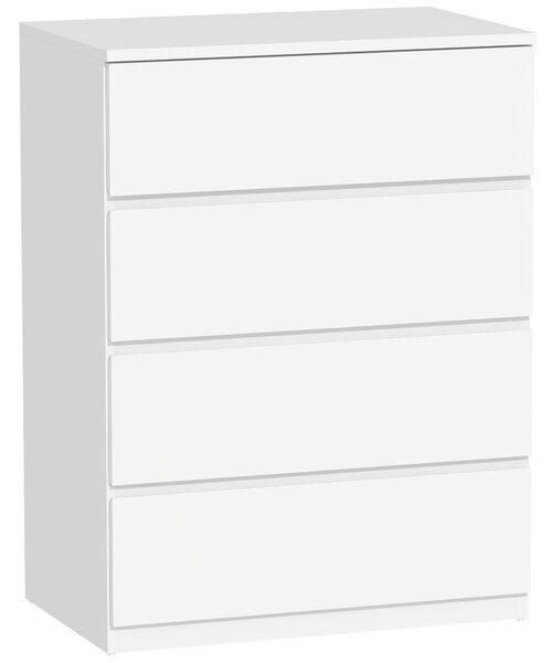 HOMCOM Comodă cu 4 Sertare, Organizator de Depozitare cu Ghidaje Metalice și Mânere cu Caneluri, 60x40x80 cm, Alb | Aosom Romania
