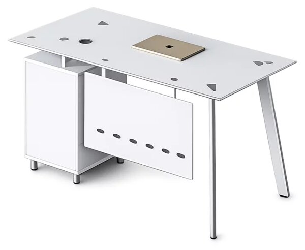 Birou Venus cu blat din sticla si dulap lateral fix - dimensiuni 1400*700*750 mm