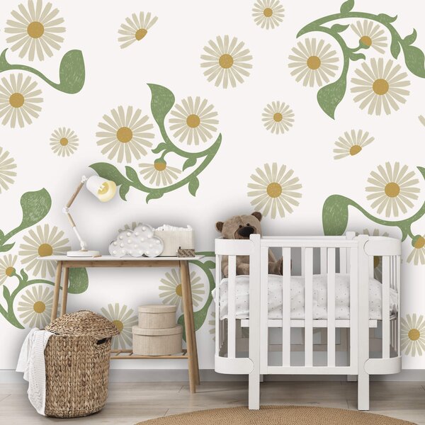 Fototapet Model floral alb și verde, Fototapet flori, Fototapet populare, t00654 - Tapeko.ro