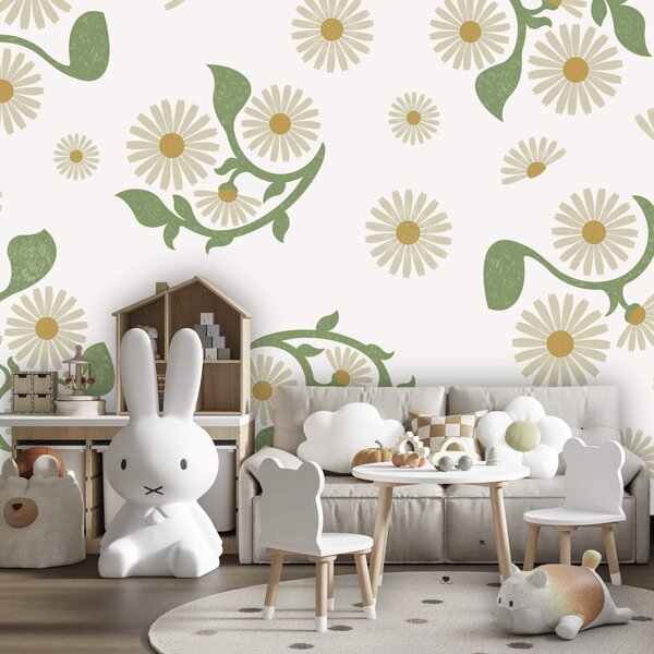 Fototapet Model floral alb și verde, Fototapet flori, Fototapet populare, t00654 - Tapeko.ro