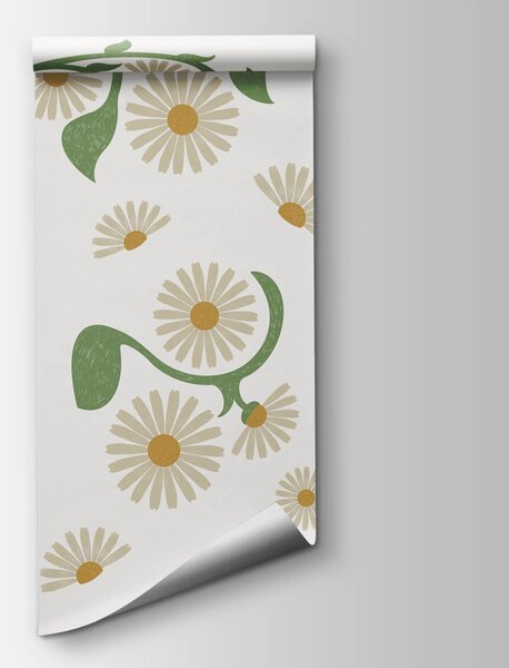 Fototapet Model floral alb și verde, Fototapet flori, Fototapet populare, t00654 - Tapeko.ro