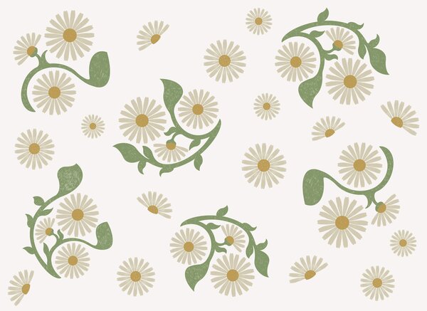 Fototapet Model floral alb și verde, Fototapet flori, Fototapet populare, t00654 - Tapeko.ro
