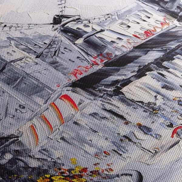 Tablou - Strada din Paris, pictură în ulei (cu ceas) (90x30 cm)