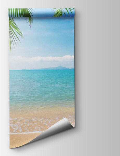 Fototapet Plajă cu palmieri și apă albastră, Fototapet mare, Fototapet populare, u56790 - Tapeko.ro