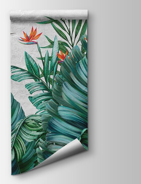 Fototapet Frunziș tropical cu flori vibrante, Fototapet jungle, Fototapet populare, u95153 - Tapeko.ro