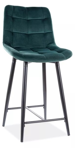 Scaun de bar CHIC VELVET cu picioare negre, verde inchis