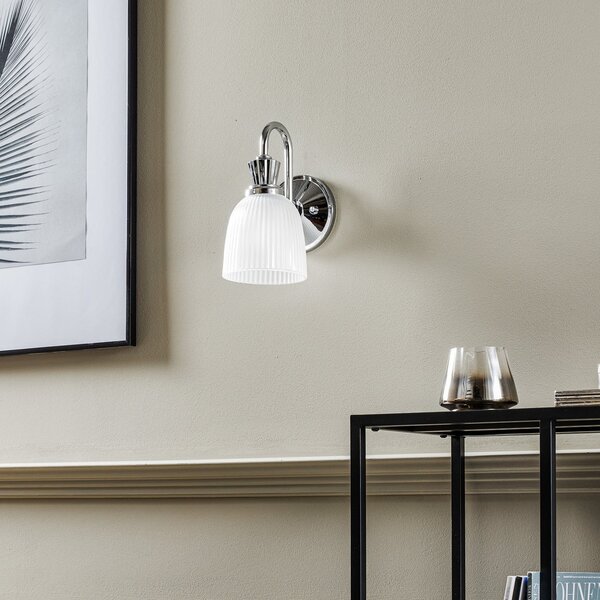 Elstead Aplică de perete cu LED Cora, 1 bec, IP44, sticlă, Metalic, Baie, Metal, Modern