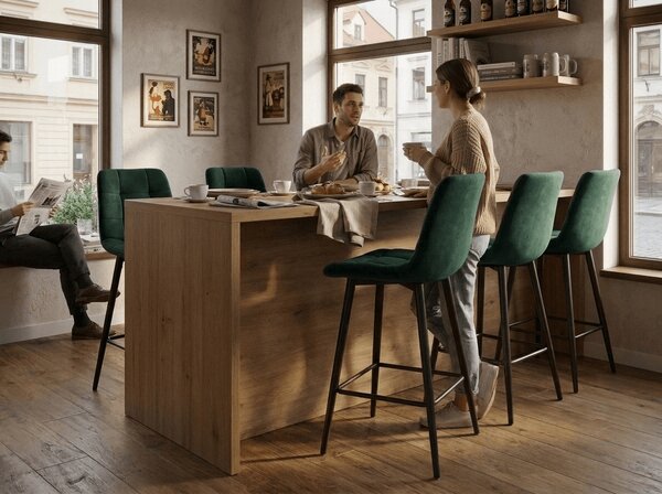 Scaun de bar CHIC VELVET cu picioare negre, verde inchis