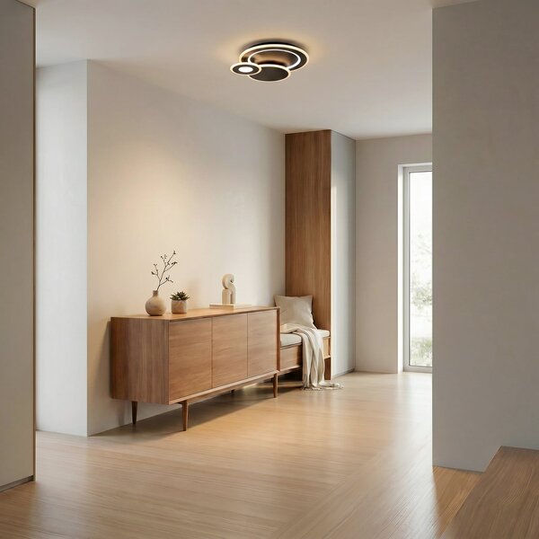 Lindby plafonieră LED Briar, negru, metal, telecomandă, reglabil, Negru, Camera de zi / sufragerie, Plastic, Modern