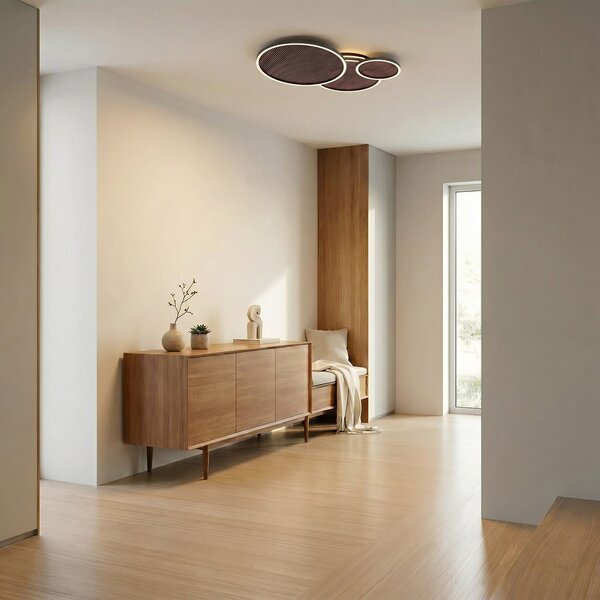 Lucande Plafonieră LED Orven, negru/lemn, 80 cm, dimabil, reglabil, Negru, Camera de zi / sufragerie, Metal, Modern