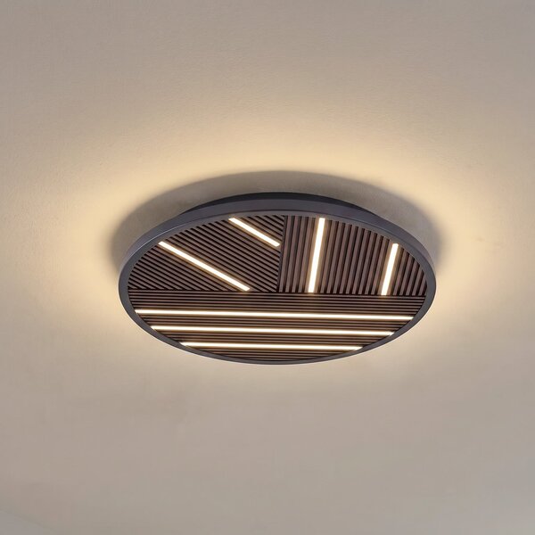 Lucande Plafonieră LED Orven, lemn, Ø 50 cm, dimabil, reglabil, Negru, Camera de zi / sufragerie, Metal, Modern