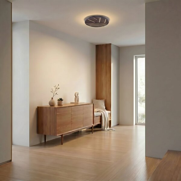 Lucande Plafonieră LED Orven, lemn, Ø 50 cm, dimabil, reglabil, Negru, Camera de zi / sufragerie, Metal, Modern