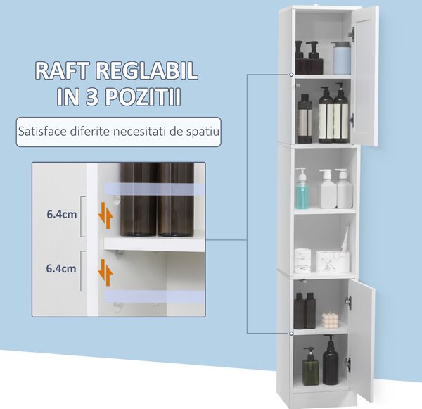Dulap Înalt Kleankin pentru Baie cu Oglindă și Rafturi Reglabile, Spațiu de Depozitare Eficient, Design Elegant | Aosom Romania