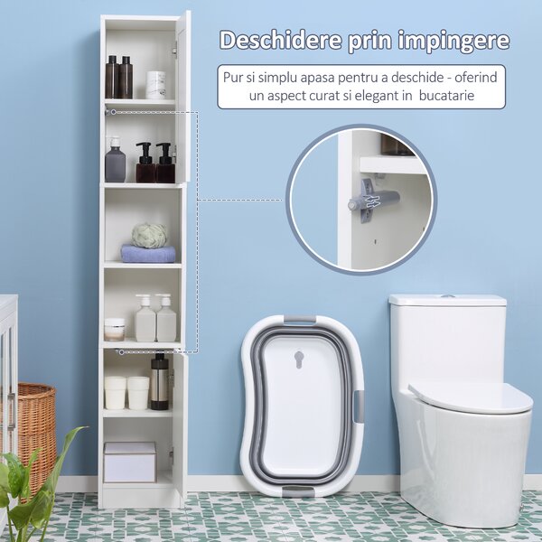 Dulap Înalt Kleankin pentru Baie cu Oglindă și Rafturi Reglabile, Spațiu de Depozitare Eficient, Design Elegant | Aosom Romania