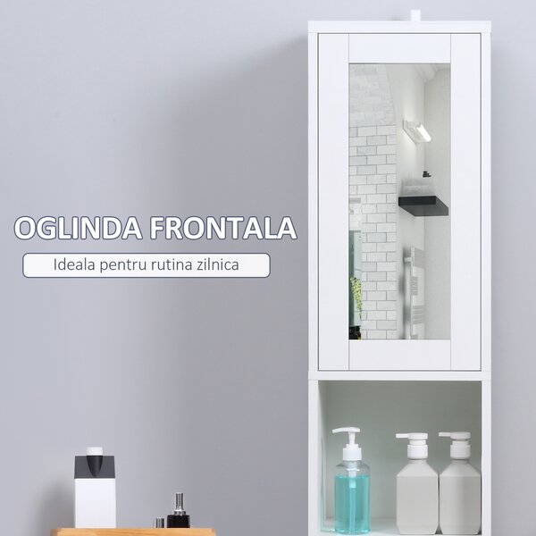 Dulap Înalt Kleankin pentru Baie cu Oglindă și Rafturi Reglabile, Spațiu de Depozitare Eficient, Design Elegant | Aosom Romania