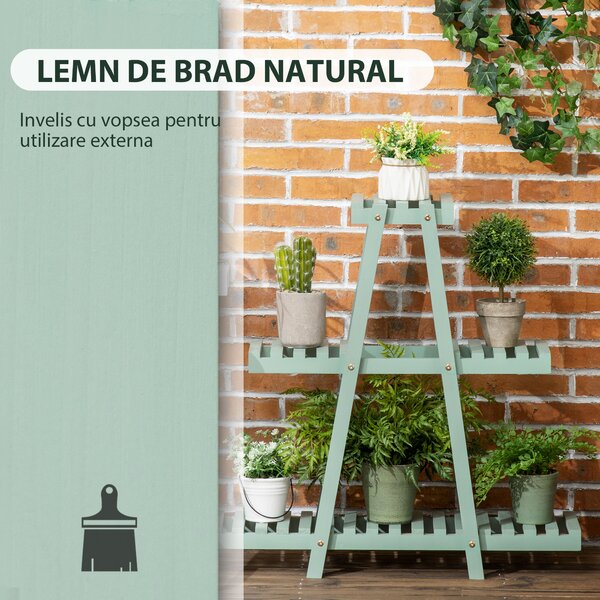 Outsunny Suport Plante Lemn de Brad 3 Nivele Verde Deschis pentru Interior Exterior 76x26x76cm | Aosom Romania