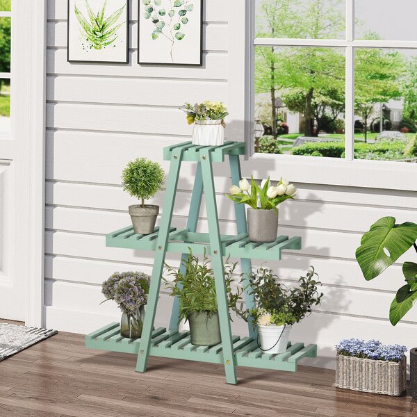 Outsunny Suport Plante Lemn de Brad 3 Nivele Verde Deschis pentru Interior Exterior 76x26x76cm | Aosom Romania
