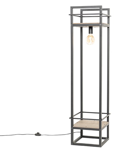 Lampă de podea industrială neagră cu lemn - Cage Rack