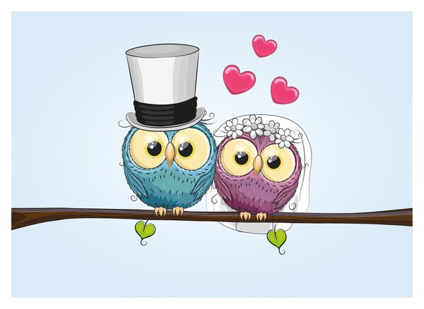 Tablou - Bufnițe îndrăgostite (70x50 cm)