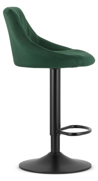 Scaun de bar verde KAST VELVET cu picior negru