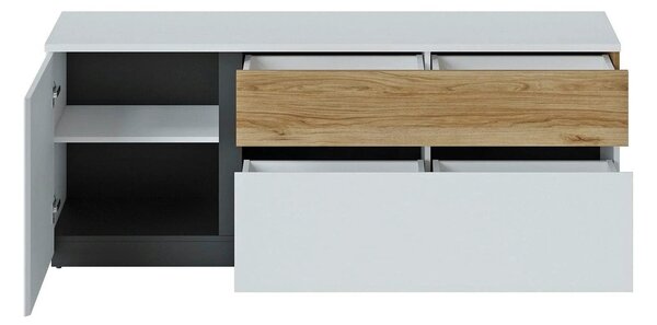 Comoda TV DUKE, alb/stejar, PAL laminat, 160x40x63 cm