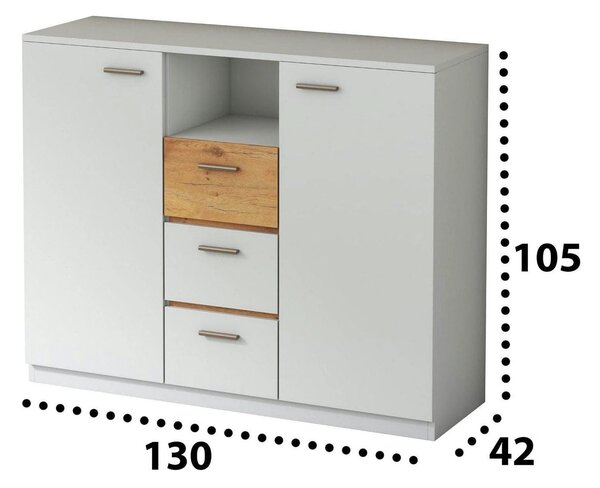 Comoda EFFECT, alb andersen/stejar lancelot, PAL, 130x42x105 cm