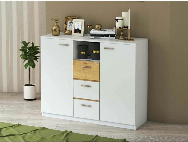 Comoda EFFECT, alb andersen/stejar lancelot, PAL, 130x42x105 cm