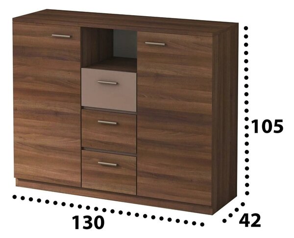 Comoda EFFECT, stejar columbia/gri, PAL, 130x42x105 cm
