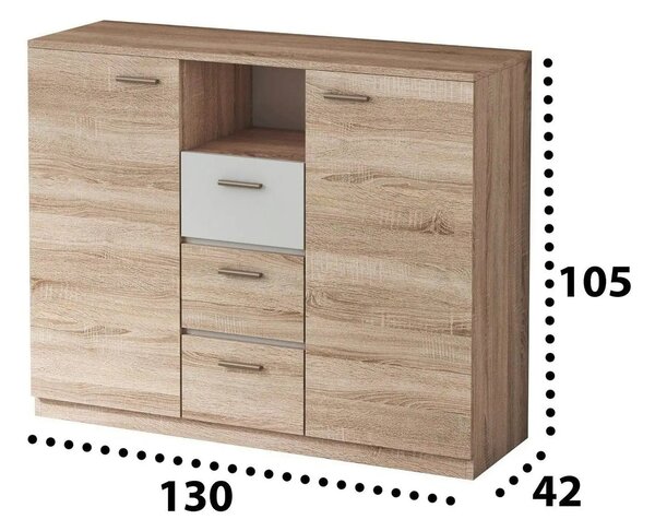 Comoda EFFECT, stejar sonoma/alb andersen, PAL, 130x42x105 cm