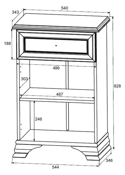 Comoda alba cu picioare IDENTO, PAL/MDF, 54x35x83 cm