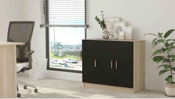 Comoda 956LCS1502, stejar/negru, PAL melaminat, 89x38x74 cm