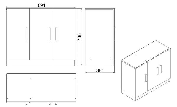 Comoda 956LCS1502, stejar/negru, PAL melaminat, 89x38x74 cm