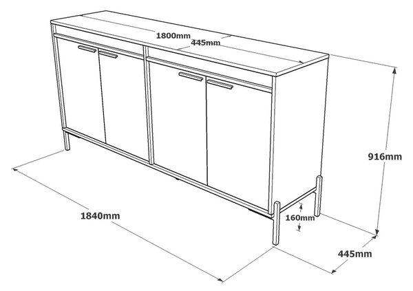 Comoda VS5 - CGA, gri/nuc, PAL melaminat/metal, 184x45x92 cm