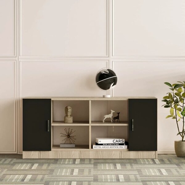 Comoda 956LCS1505, stejar/negru, PAL melaminat, 140x46x62 cm