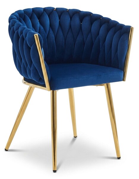 OFERTA Fotoliu de sufragerie din catifea ORION VELVET cu picioare aurii, albastru inchis calitatea a II-a