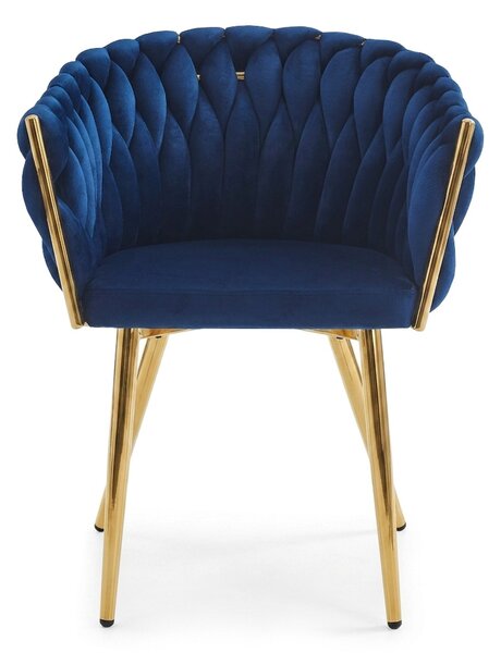 OFERTA Fotoliu de sufragerie din catifea ORION VELVET cu picioare aurii, albastru inchis calitatea a II-a